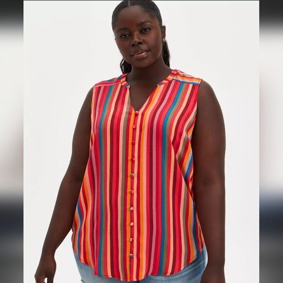 torrid Tops - Torrid Women's Harper Sleeveless Striped Top Size 0X Rainbow Buttoned Up PRIDE